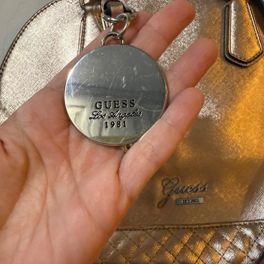 Guess Rose Metallic Satchel Quilted Bottom Keychain NWOT! 17x11